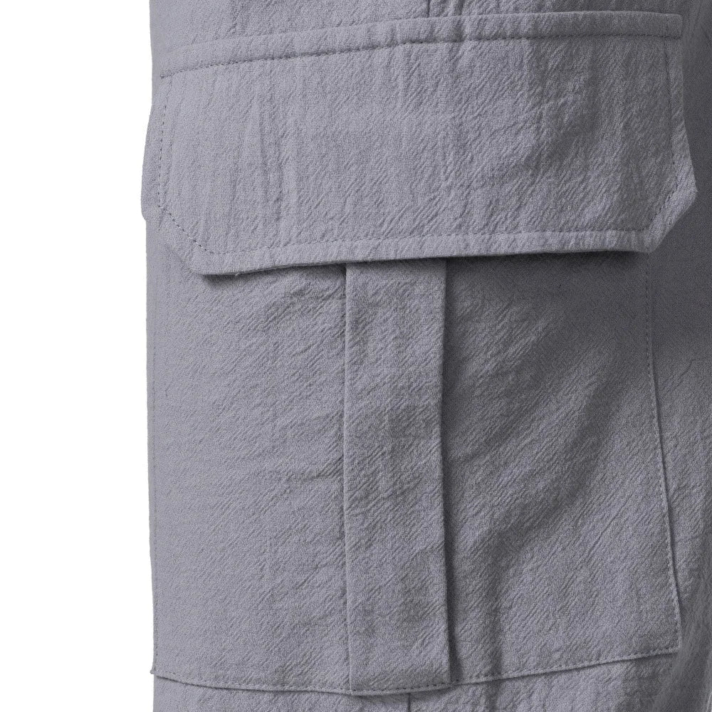 European And American Men's Cotton And Linen Trousers Multi-pocket Work Pants Loose Straight Sportswear And Casual Trousers.
