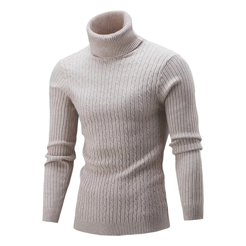 2025 Men's Warm Sweater Long Sleeve Turtleneck Sweater Retro Knitted  Pullover Sweaters.