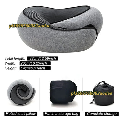 Travel Neck Pillow Memory Foam U-shaped Pillow Snail Style Travel Neck Support Portable Adjustable Soft Noon Break Sleep Pillows.