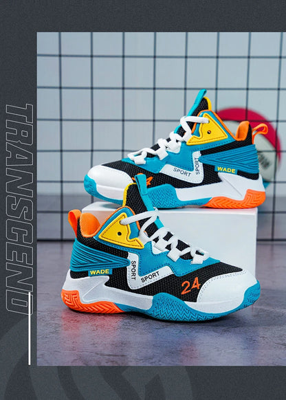 Children Basketball Shoes for Boys Girls Kids Teenagers Breathable Non-slip Lace Up Indoor Outdoor Training Sneakers Tennis Shoe
