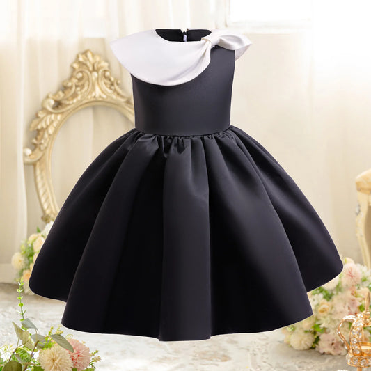 Kinder Kleider für Mädchen Vintage Schwarz Satin Prinzessin Kleid für Kinder Konzert Performance Hochzeit Geburtstag Zeremonie Abendkleid.