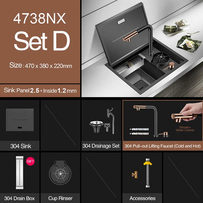 Nanometer Hidden Bar Island kitchen Sink 304 Stainless Steel Flip Cover Hidden Handmade Small Size kitchen Sinks With Cup Rinser