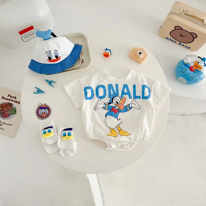 Disney Baby Mädchen Junge Overall Strampler Socke Hut Neugeborene Kleidung Set Baumwolle Cartoon Donald Duck Infant Kleinkind Body Outfit K618.