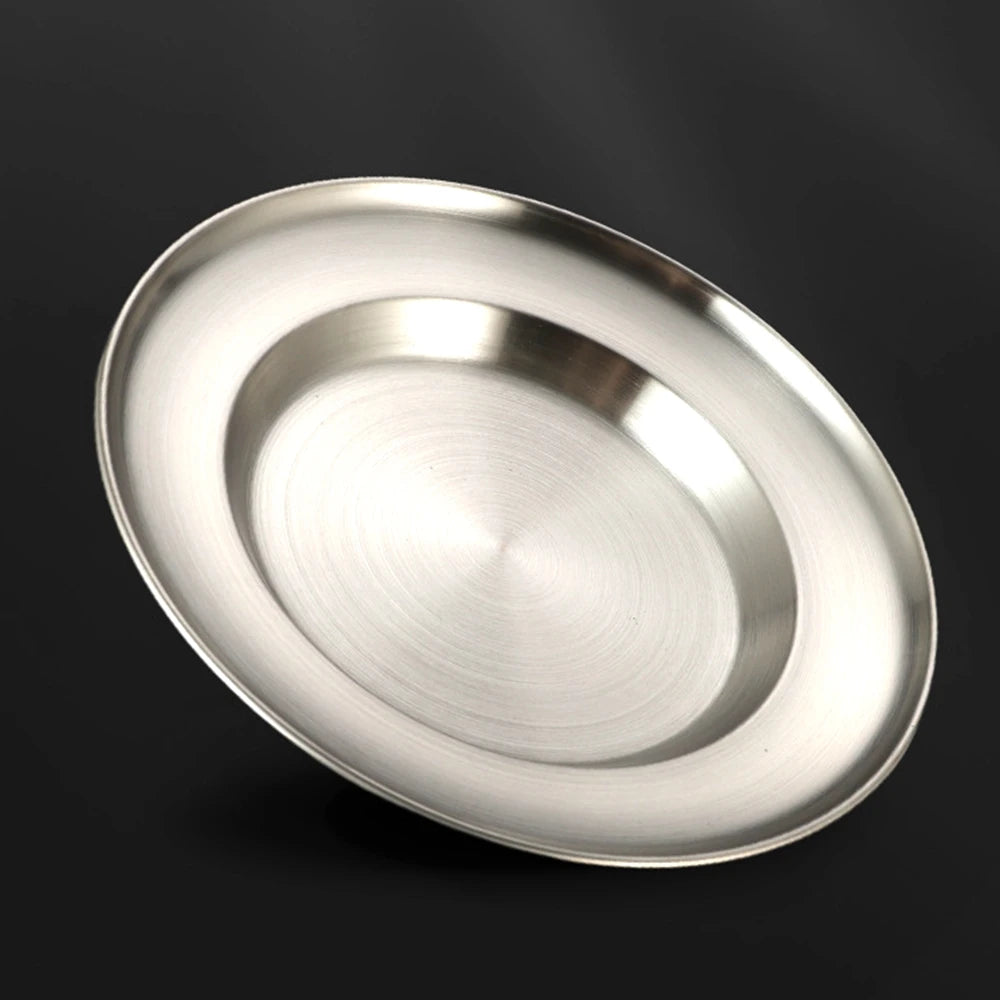 1Pc Stainless Steel Plates 7.9 Inch Metal Camping Plates Large Serving Platters Silver Serving Platter Dinner Salad Plates Round.