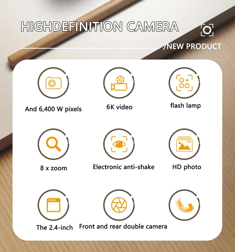 Xiaomi 6K HD Digital Camera 6400W Pixel Student CCD Portable Campus Mini Camera Retro Portable Camera Travel Campus Beginners.