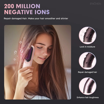 ENCHEN 2in1 Hair Straightener Brush Professional Electric Hair Stuff 200 Million Negative Ions Electric Brushes Hair Tools H100.