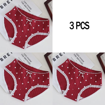 3pcs Cotton Women's Panties Sweet Cute Printed Student Mid-Waist Underwear Fashionable Breathable Girls Daily Briefs.