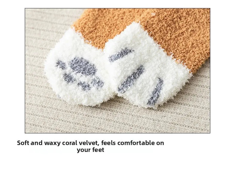 Women Socks Winter Warm Fluffy Socks Cute Animal Claw Cat Paw Footprint Fuzzy Socks Thicken Coral Fleece Home Floor Sleep Socks.