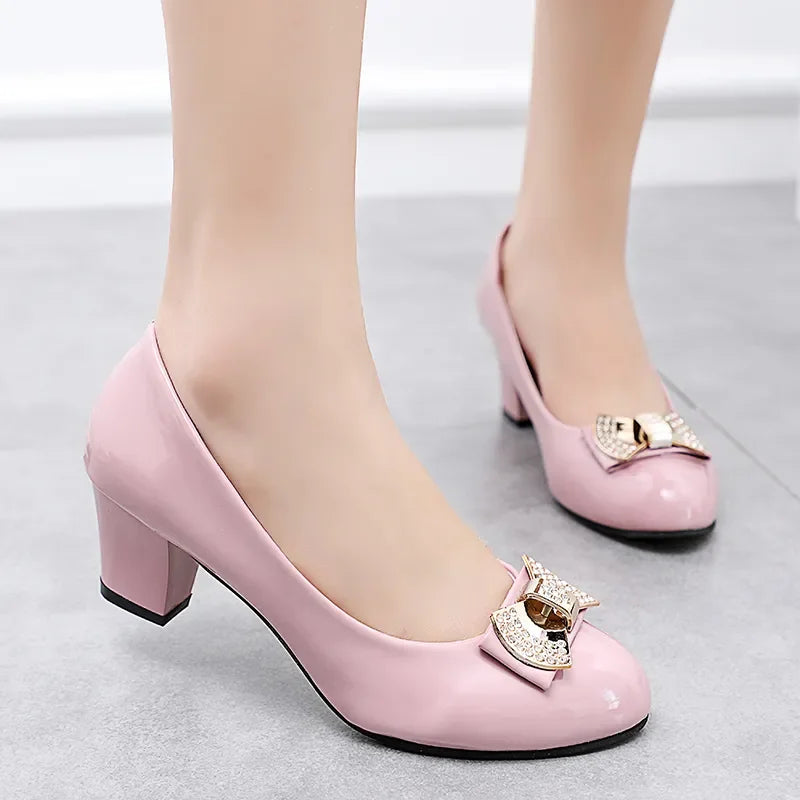 Cresfimix zapatos de mujer fashion sweet white patent leather office career square heel shoes for women lady casual shoes ab153.
