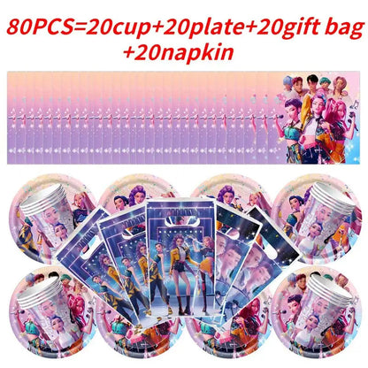Neue Kpop Dämon Hunter Geburtstag Party Dekoration Geschirr Set Mädchen Luftballons Kuchen Topper Hintergrund Taschen Kinder Party Favor Supplies