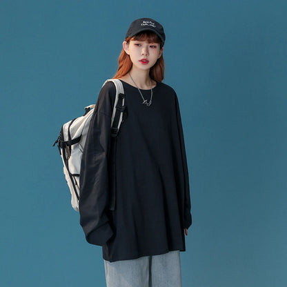 COUTUDI-Oversized T-Shirt for Women, Loose Pullover,Long Sleeve, Casual 100% Cotton Tee Shirt, Lady Tops, Korean Streetwears