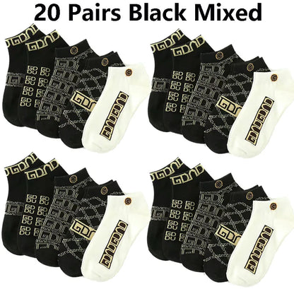 5/10/20 Pairs Mens Socks Short Breathable Luxury Socks Designer Brand Low-Cut Fashion Trendy Socks Geometric Pattern
