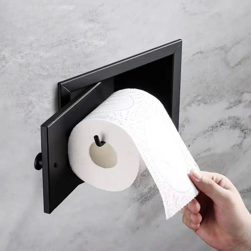 Einbau-Toilettenpapierrollenhalter in Mattschwarz, Aufbewahrungsbox für Seidenpapier aus Edelstahl für Badezimmer, Küche