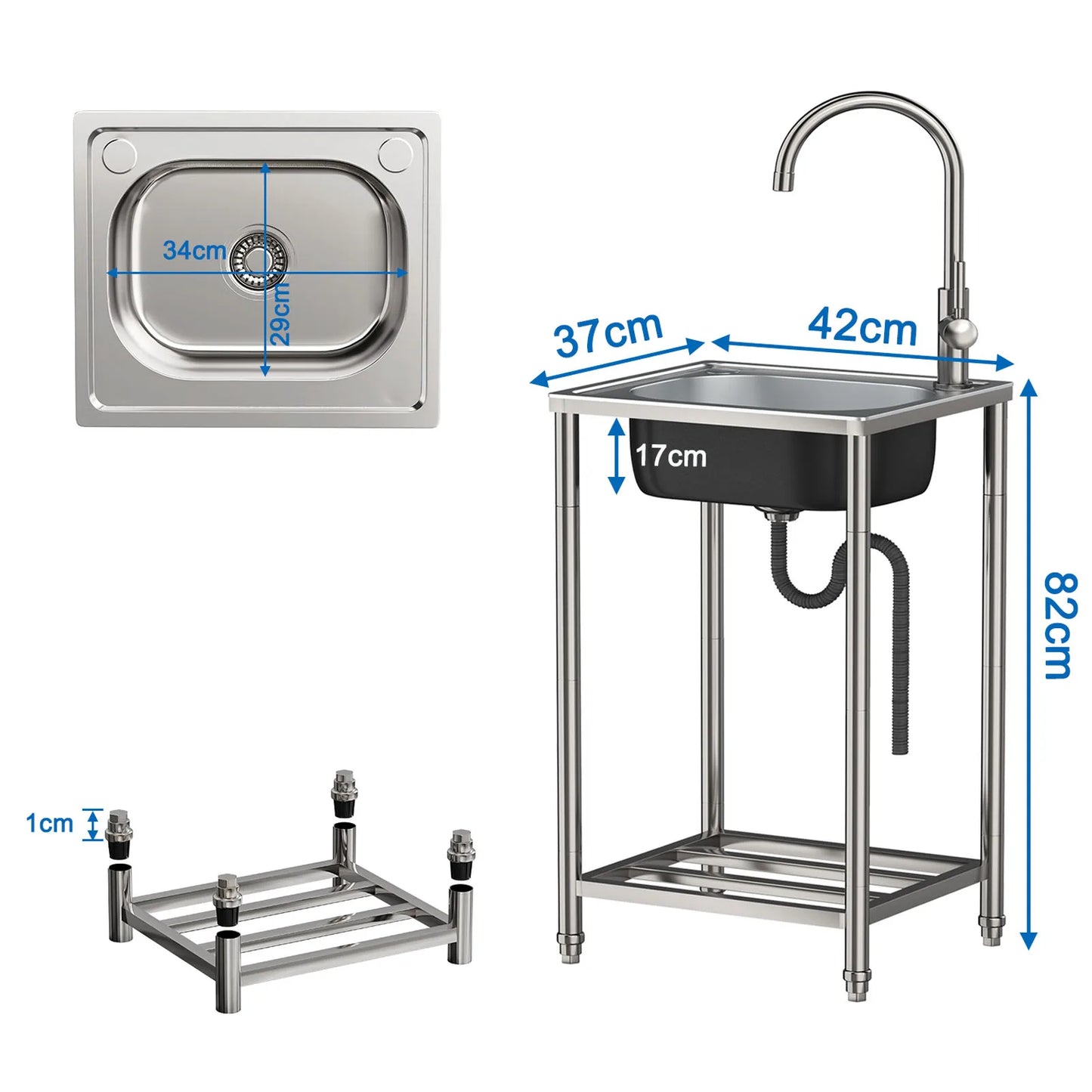 Abnehmbares multifunktionales Waschbecken, Waschbecken aus Edelstahl, Waschbecken mit einem Trog für gewerbliche Restaurantküchen