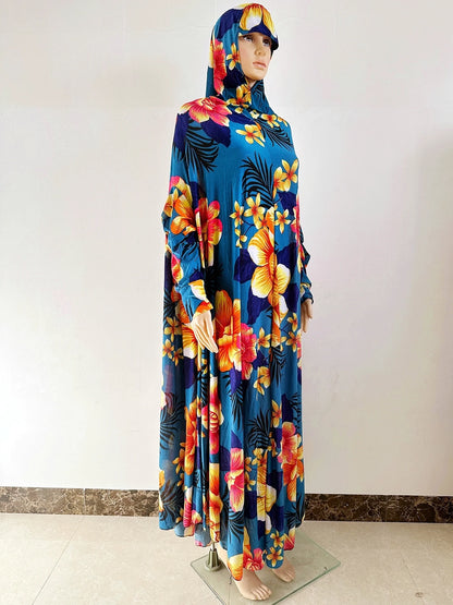 6XL  Muslim Womens Hooded Abaya African Sleeveless Prayer Garment Kaftan Dress With Hijab Floral Dubai Saudi Robe Ramadan