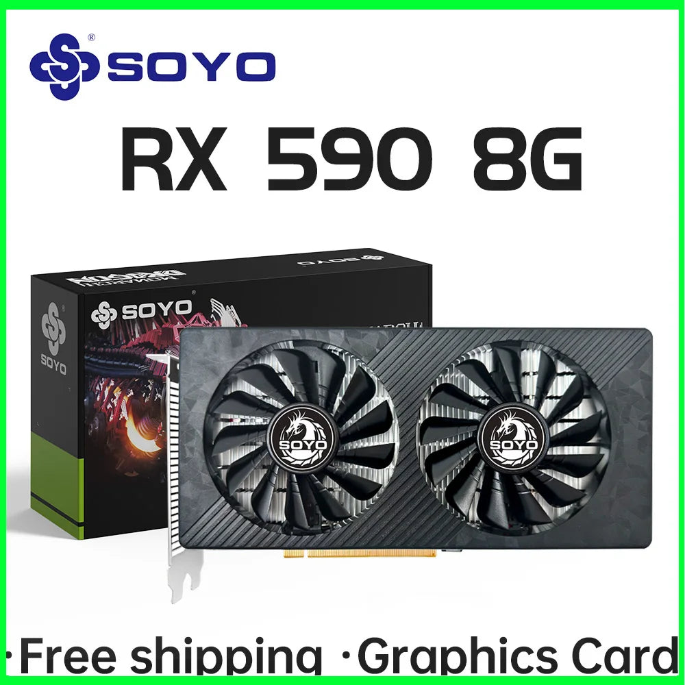 SOYO AMD RX 590 8GB Placa De Video Gaming Graphics Card GDDR5 256Bit PCI Express 3.0 ×16 6Pin Radeon GPU rx590 Series.