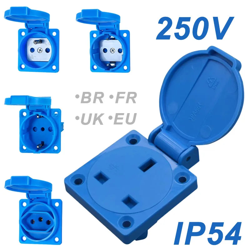 IP54 wasserdichte Bewertung EU UK Brasilien Französisch deutsche Außensteckdose 16A 250V Industriequalität Schalttafelsteckdose Steckdosen.