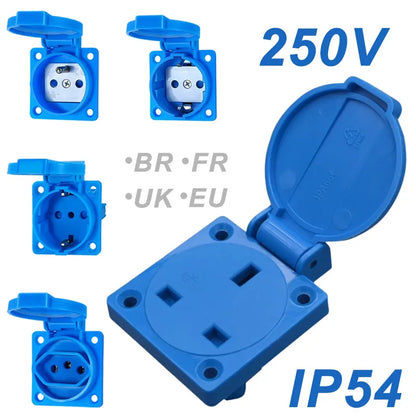 IP54 wasserdichte Bewertung EU UK Brasilien Französisch deutsche Außensteckdose 16A 250V Industriequalität Schalttafelsteckdose Steckdosen.
