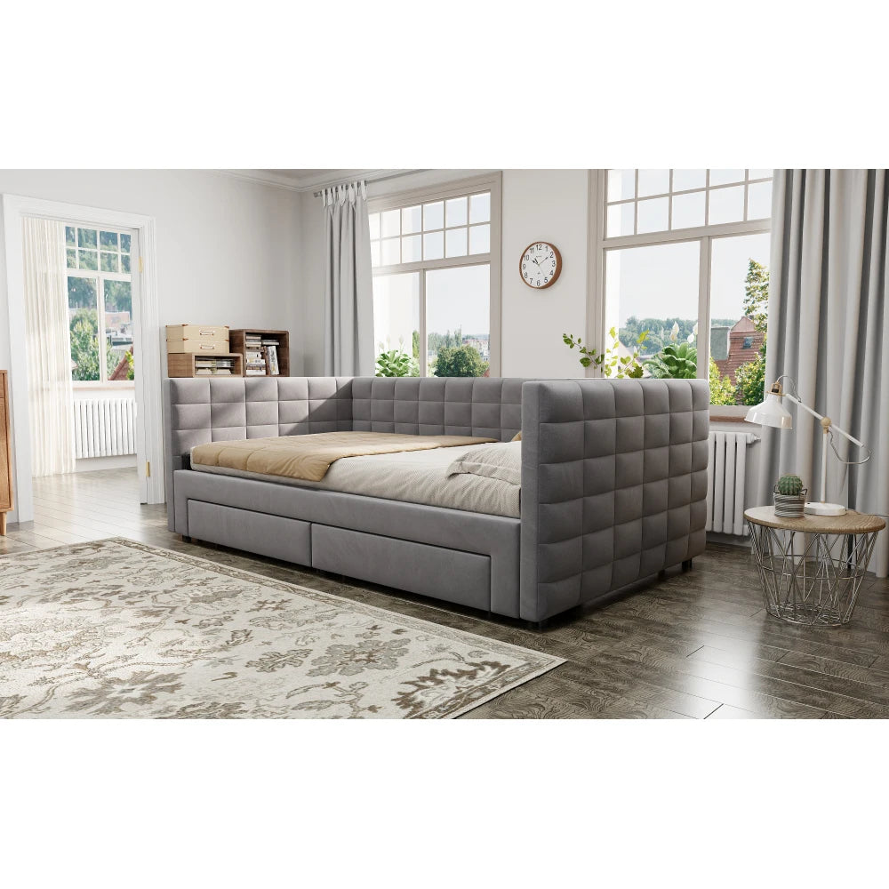 3-in-1 ausziehbares Schlafsofa 90 x 190 cm, Multifunktionsbett mit Schubladen, Einzel-/Doppelbett, Baumwolle und Leinen (Matratze nicht im Lieferumfang enthalten)