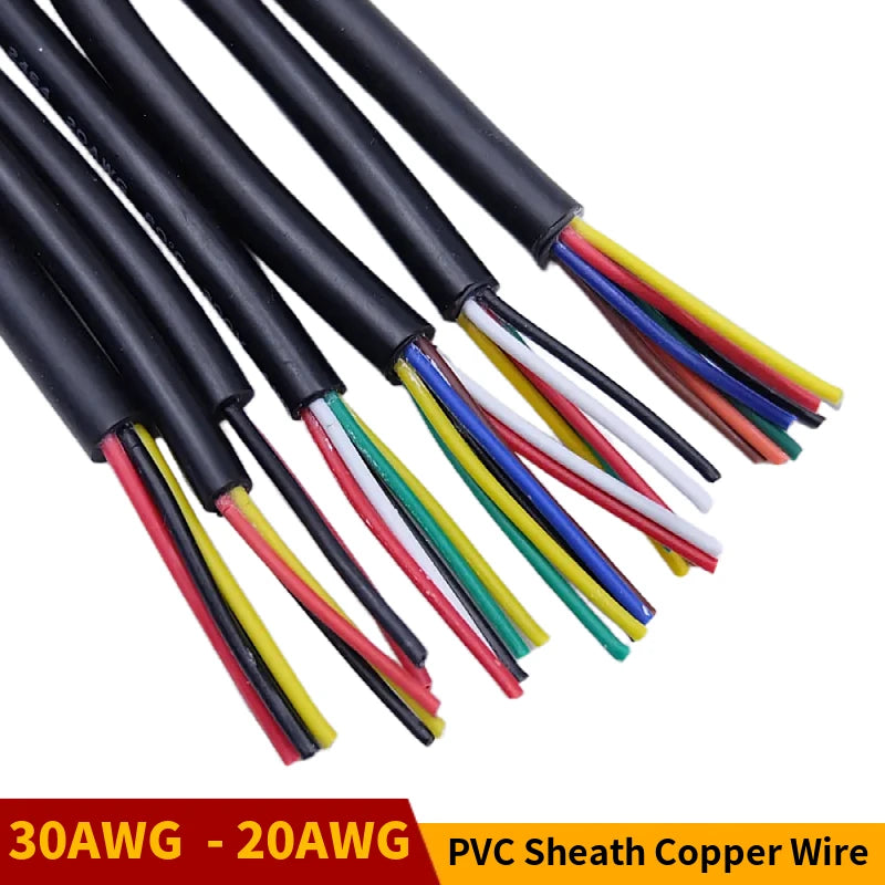 Sheathed Wire Cable 30 28 26 24 22 20 18 AWG Tinned Copper 2 3 4 5 6 7 8 10 Core Electronic Audio Wire For Automotive LED Lights.
