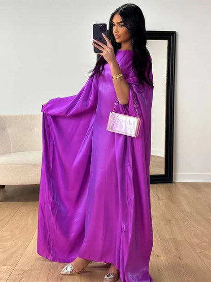 Ramadan Satin Abaya Islam Muslim Summer Batwing Sleeve Maxi Dress Kebaya Abayas For Women Kaftan Robe Musulmane Femme Vestidos.