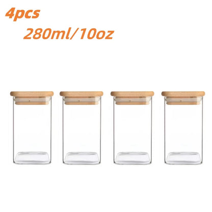 1/2/4/8pcs, 10oz Glass Jars With Airtight Lids, Candy Jars, Food Storage Containers With Bamboo Lids, Clear Jars.