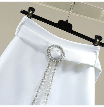 2025 Spring Summer New Simplicity Fashion Diamonds High Waist Shorts Women Clothes Fashion Patchwork Solid Color Wide Leg Pants.