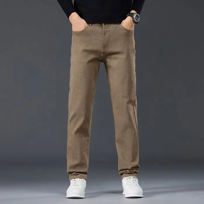 Male Brand Jeans Clothing Light Luxury Stretch Looes Fit Pants Comfortable Soft Business Fashion Straight Casual Denim Trousers