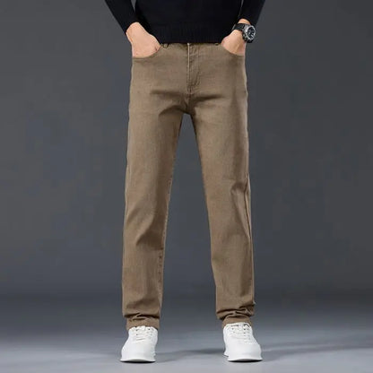 Male Brand Jeans Clothing Light Luxury Stretch Looes Fit Pants Comfortable Soft Business Fashion Straight Casual Denim Trousers