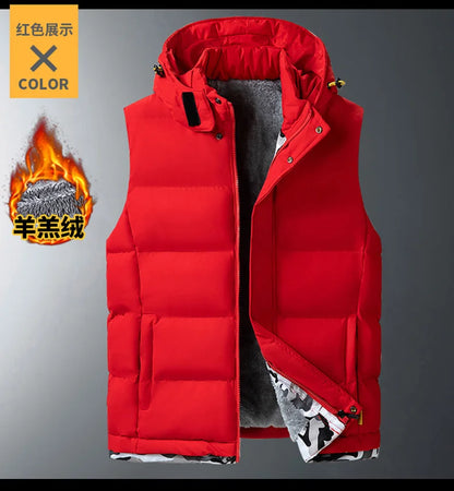 M-10XL Oversize Vests New Lambskin Vest Men's Autumn and Winter Warm and Detachable Hooded Youth Vests Windproof Waistcoats