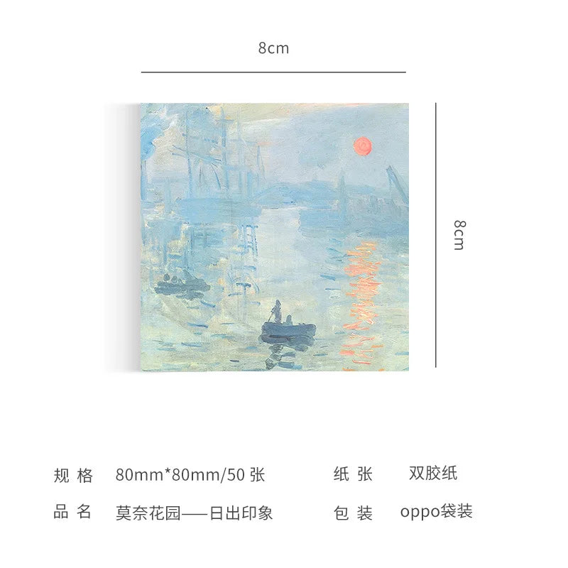 Malerei Memo Pad Monet Van Gogh Keine-klebrige Hinweis Aufkleber Scrapbooking DIY Notizblock Tagebuch Schreibwaren Schule Liefert