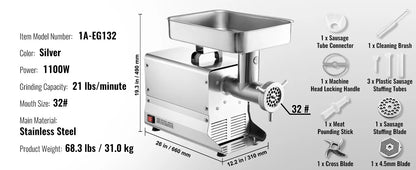SucceBuy Meat Grinder 5 Lbs-21Lbs/Min Capacity Electric Meat Mincer with Blade Grinding Plate Sausage Maker for Kitchen Home Use.
