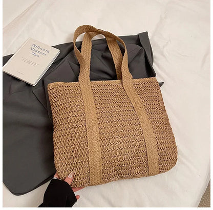 Summer Fashion Women's Large Capacity Shoulder Bag Straw Woven Bag Letter Embroidery Handbag Casual Female Tote Bag Beach Bags.