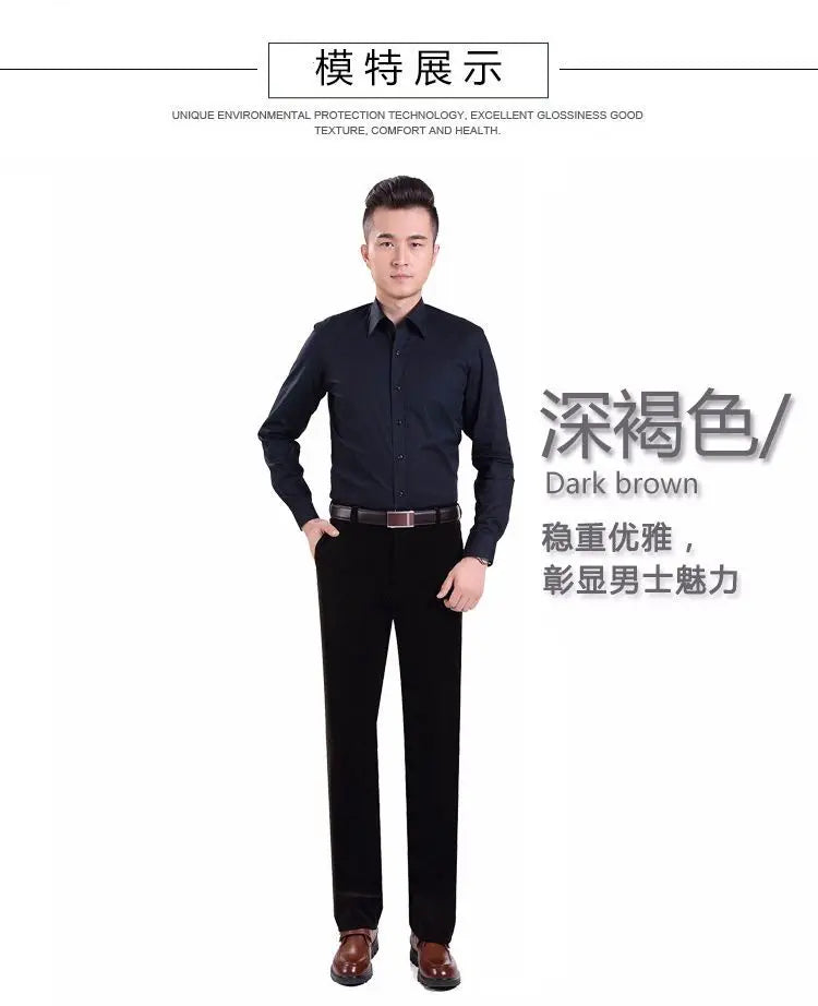 Business Casual Men Corduroy Pants Autumn Winter New Solid Zipper Pockets Simplicity Fashion Loose Thicken Straight Trousers.
