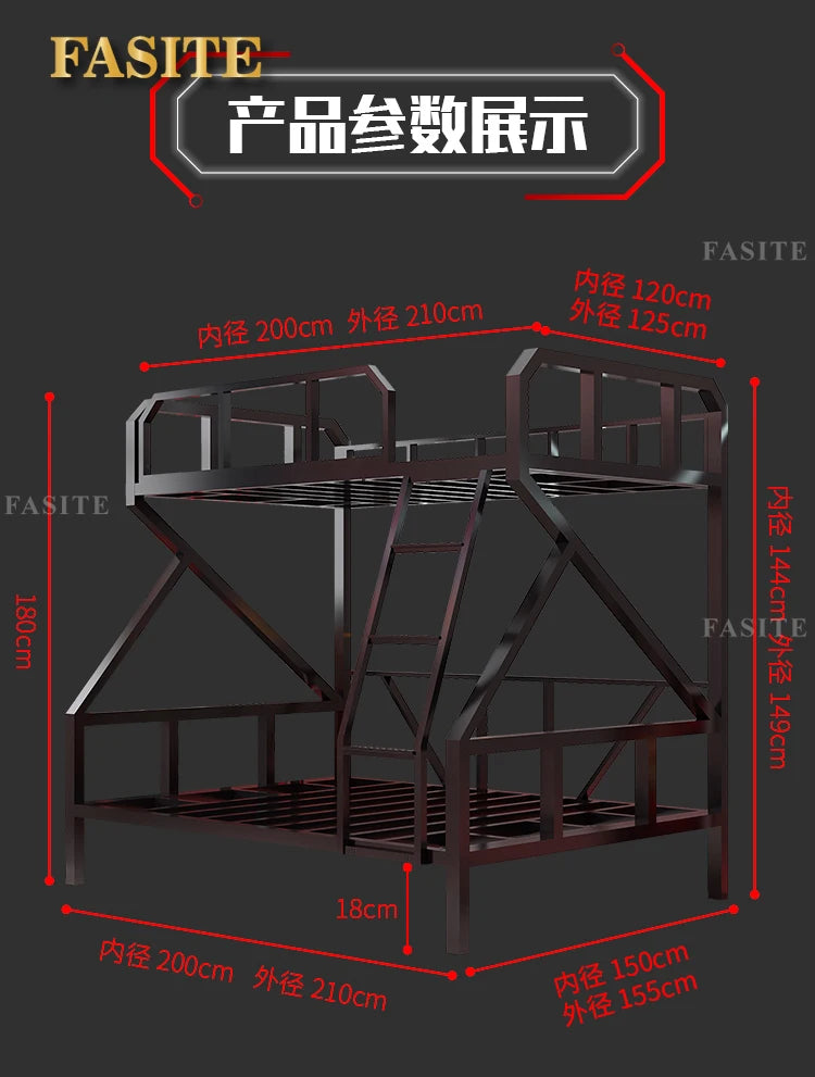 Premium E-Sport-Etagenbett aus Eisen, Hotel, Apartment, Schule, Schlafsaal, Bett, schwarzer Rahmen, Hochbett für Erwachsene, Camas, Schlafzimmermöbel