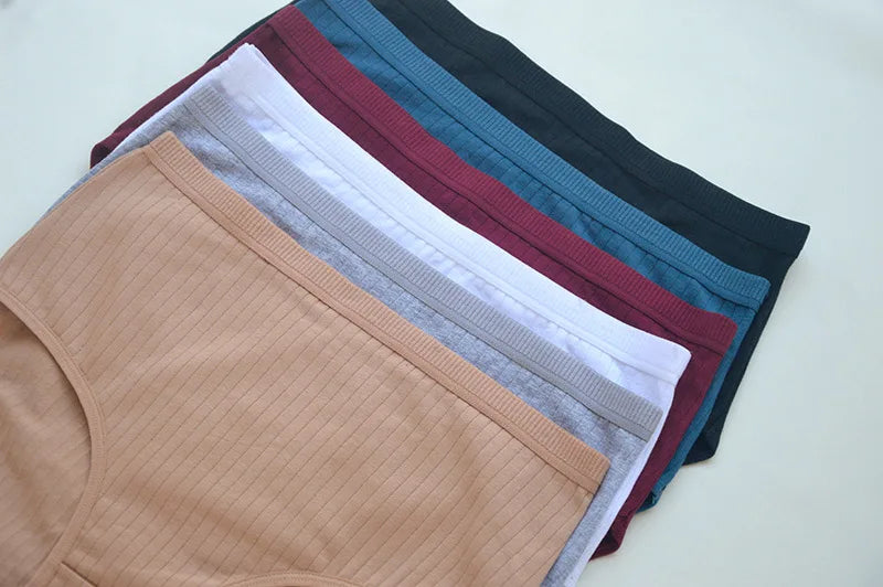 6pcs Cotton Women Panties Lady Plus Size Underwear High Waist Briefs Breathable Solid Color Female Lingerie Shorts.