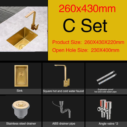 Rose Gold Kitchen Sink Nanometer Technology Gold 4mm thickness 304 Stainless Steel Manual Sink Single Bar Counter Kitchen Sink