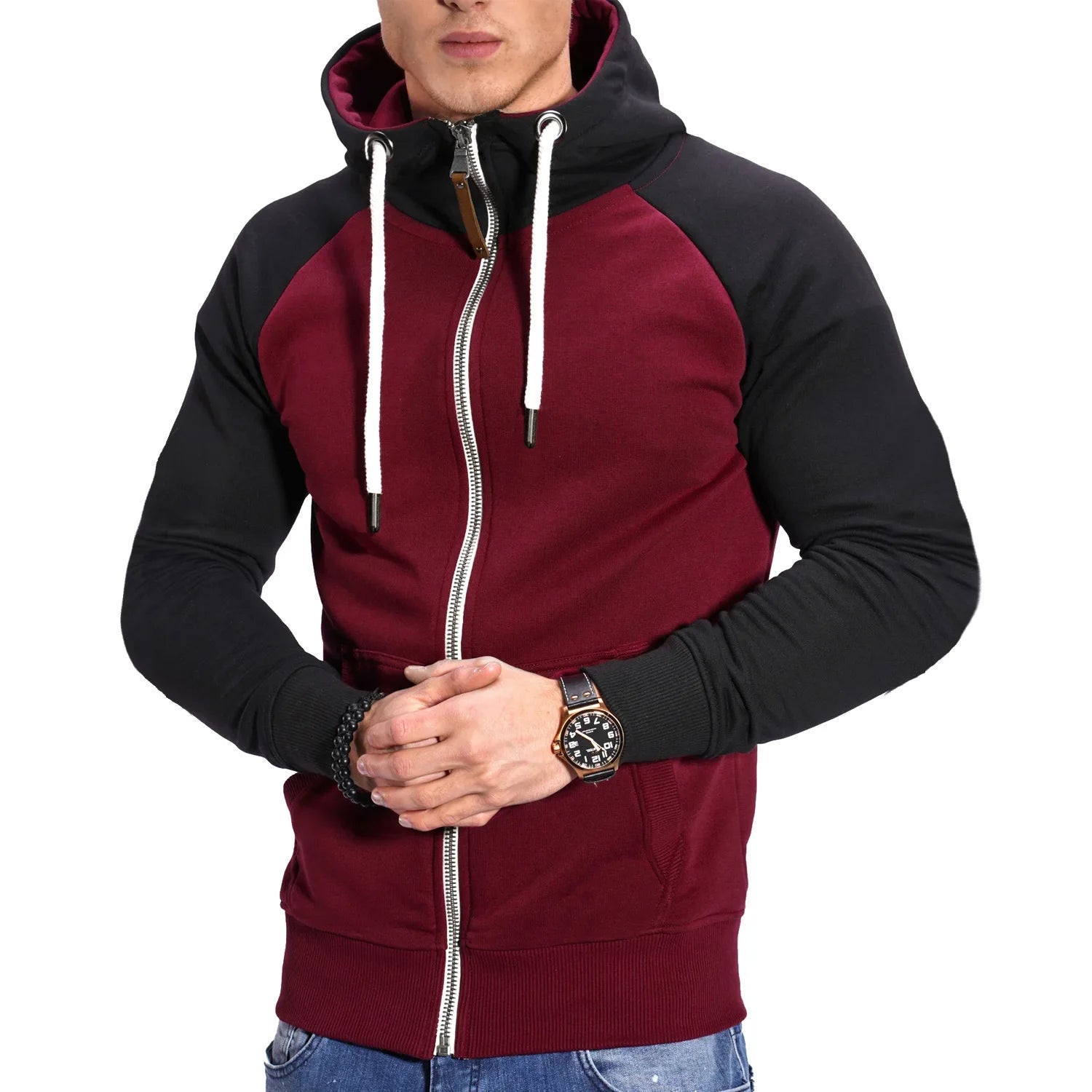 Men's Hoodies Long Sleeve Sweatshirts for Men Zipper Hooded Pullover High Neck Mens Sweatshirt Top Jacket Coat Black Sweater.
