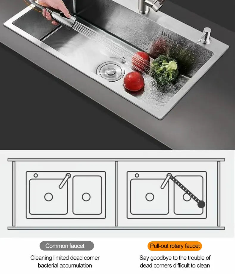 Thickened 304 Stainless Steel Single Sink Kitchen Sink Undermount Dishwashing Trough for Home Improvement