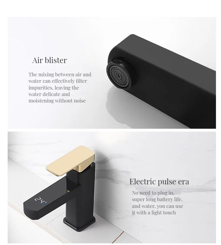 Digital Basin Faucets Smart Bathroom Faucet Shower Room Taps Water Temperature LED Black White Sink Tap Rotating Stainless Steel