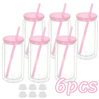 16OZ DIY Snowglobe Tumbler with Pre Drilled Hole Reusable Plastic Water Bottles Break-Resistant Mason Jar Cups for Holiday Gifts