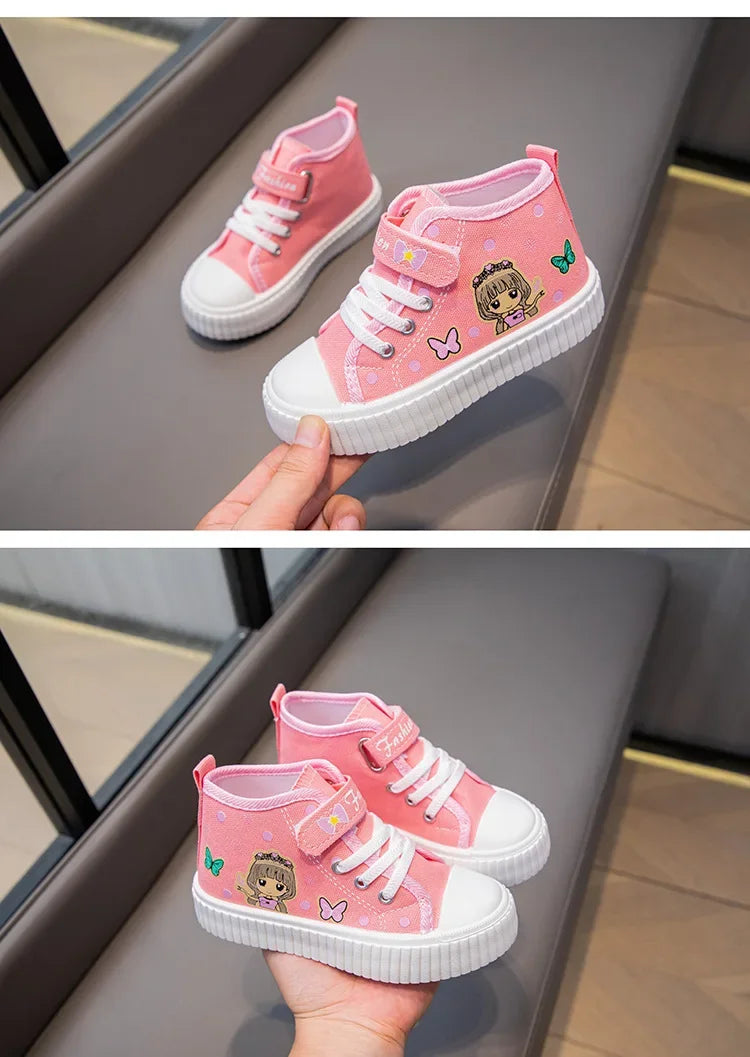 Children High top Canvas Sports Shoes Girls Lightweight Running Board Shoes New Kids Soft Bottom Non Slip Breathable Sneakers.