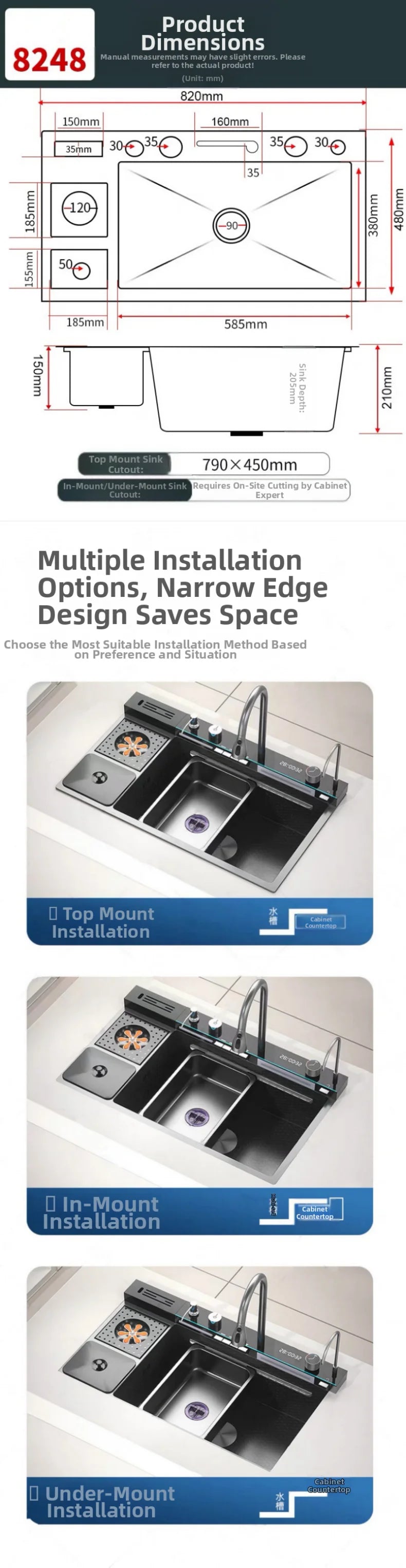 spülbecken küchen new design High-end kitchen sink Knife holder with integrated whale-shaped faucet storage trash can 82*48cm