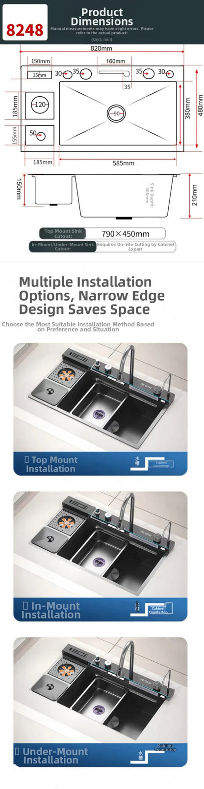 spülbecken küchen new design High-end kitchen sink Knife holder with integrated whale-shaped faucet storage trash can 82*48cm