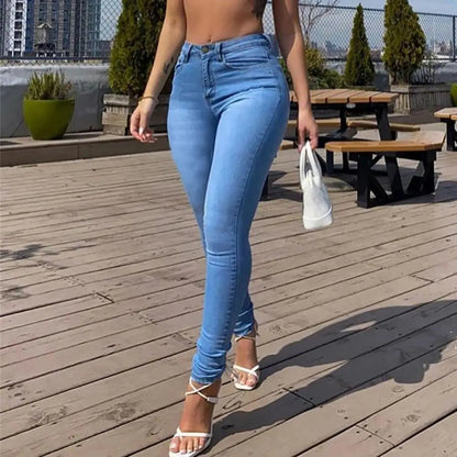 Skinny Pants Long Lasting Slim-fitting Full-Length Leggings Skinny Trousers Mid-Waist Eye-catching Denim Pants for Girl.