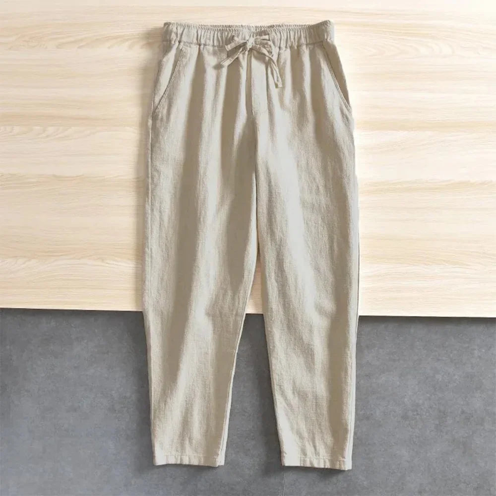 Men's Cotton Linen Casual Pants Baggy Streetwear Men Joggers Sports Trousers Solid Color Long Straight Trendy Pants for Men.