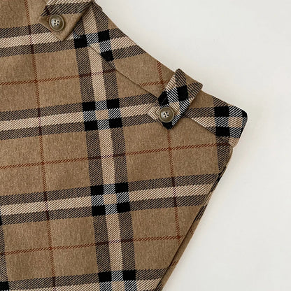 Women's Autumn Winter Vintage Plaid Short Skirt Lady Streetwear High Waist Wool&blend Mini Skirt.