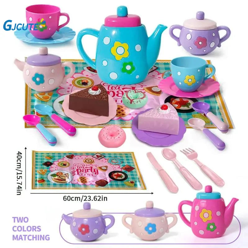 1 Set Plastic Teapot Teacup Food Pretend Play Toy Kids Simulation Tea Kit Kitchen Afternoon Tea Toys For Boy Girl Birthday Gift.