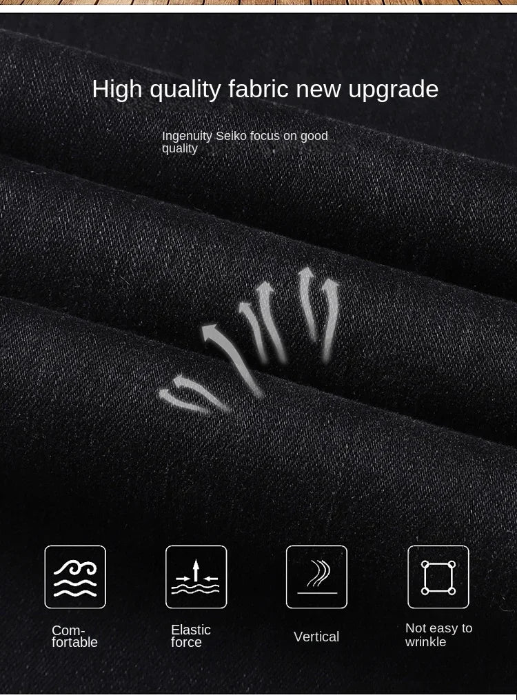 Spring Autumn New Men's Pure Black Slim Jeans Elastic Straight Pants Business Fashion Leisure Korean Vintage Denim Pants Male.