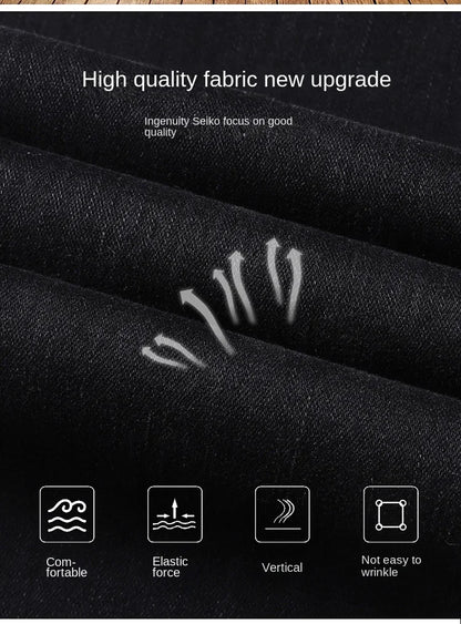 Spring Autumn New Men's Pure Black Slim Jeans Elastic Straight Pants Business Fashion Leisure Korean Vintage Denim Pants Male.